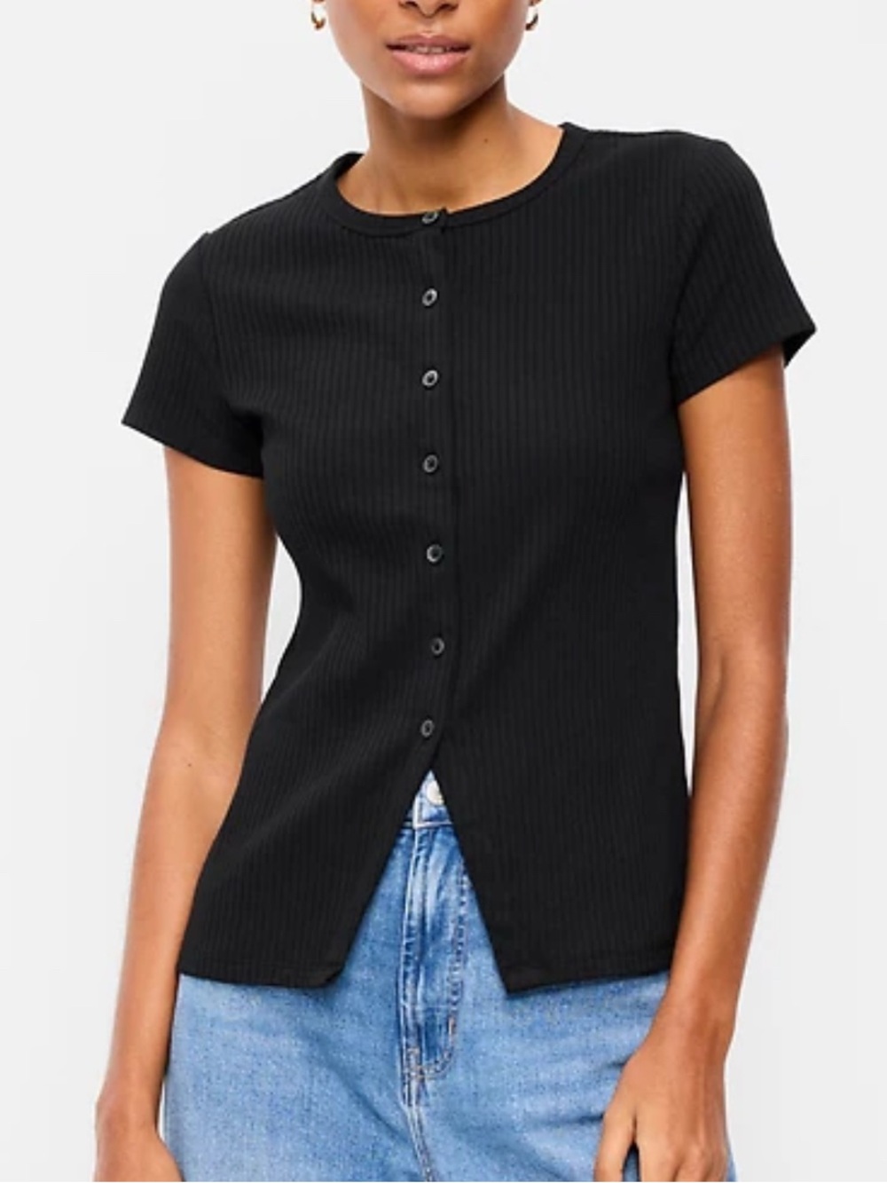 Old Navy Black Ribbed Button-Front Top